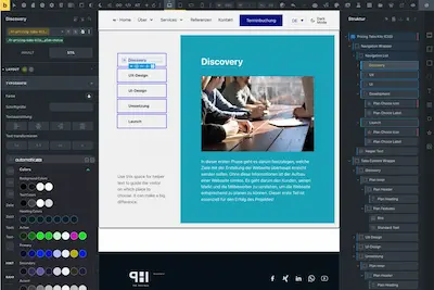 Webdesign-Software-Interface mit UI-Elementen